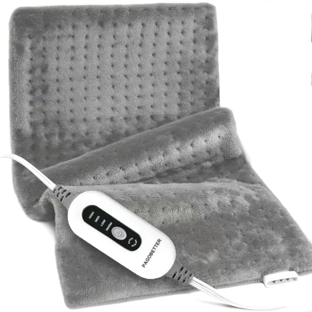 Plush Flannel Heating Pad 24x12 Gray 4-Heat Setting For Neck Back Shoulders New
